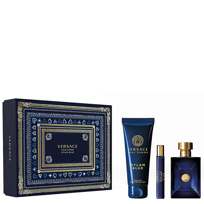 Dylan Blue For Men By Versace Eau de Toilette Spray 3.4 oz Gift Set 3 pieces